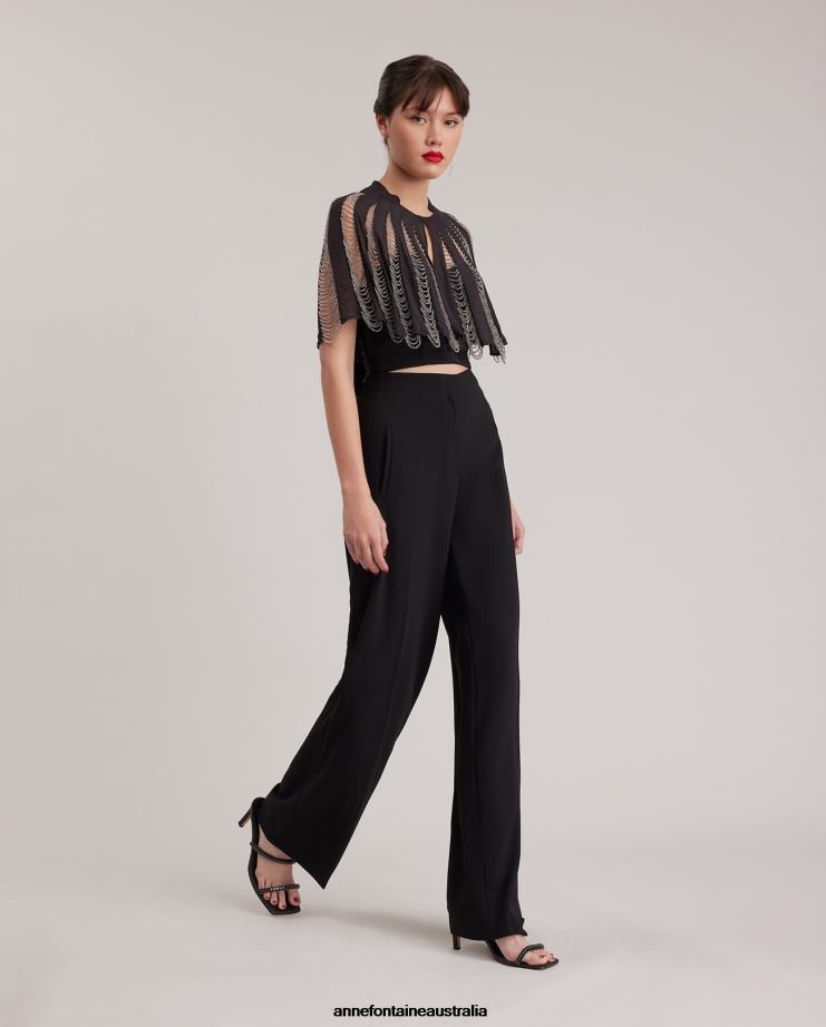 Anne Fontaine Clothing 2VZRJ454 Women Nera Cape Silk Cape With Beading Black/Silver