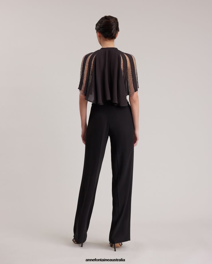 Anne Fontaine Clothing 2VZRJ454 Women Nera Cape Silk Cape With Beading Black/Silver