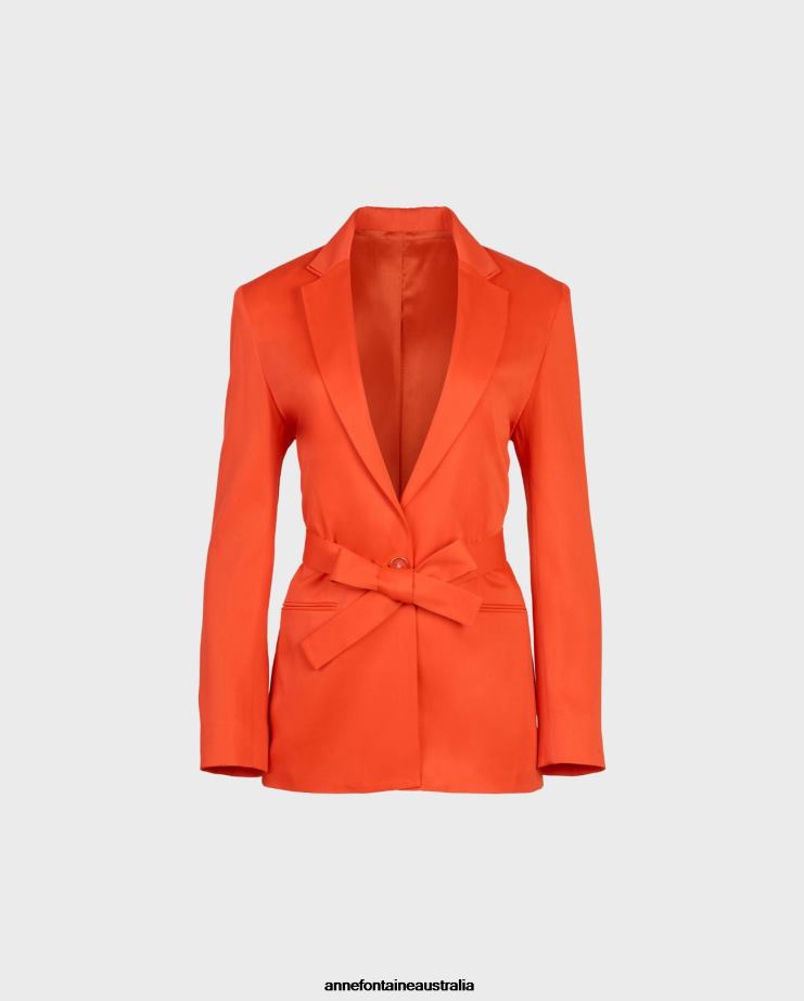 Anne Fontaine Clothing 2VZRJ455 Women Nahi Jacket Long Sleeve Oversized Blazer With Belt Tie Orange