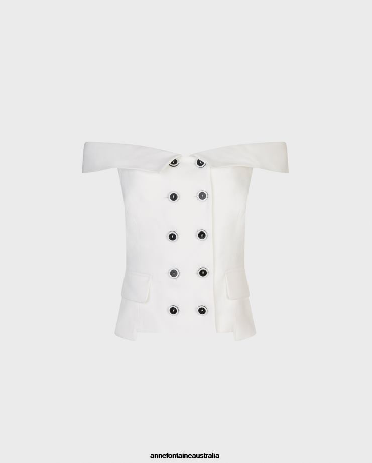 Anne Fontaine Clothing 2VZRJ458 Women Cleya Waistcoat Off the Shoulder Double Breasted Waistcoat With Buttons Black/White
