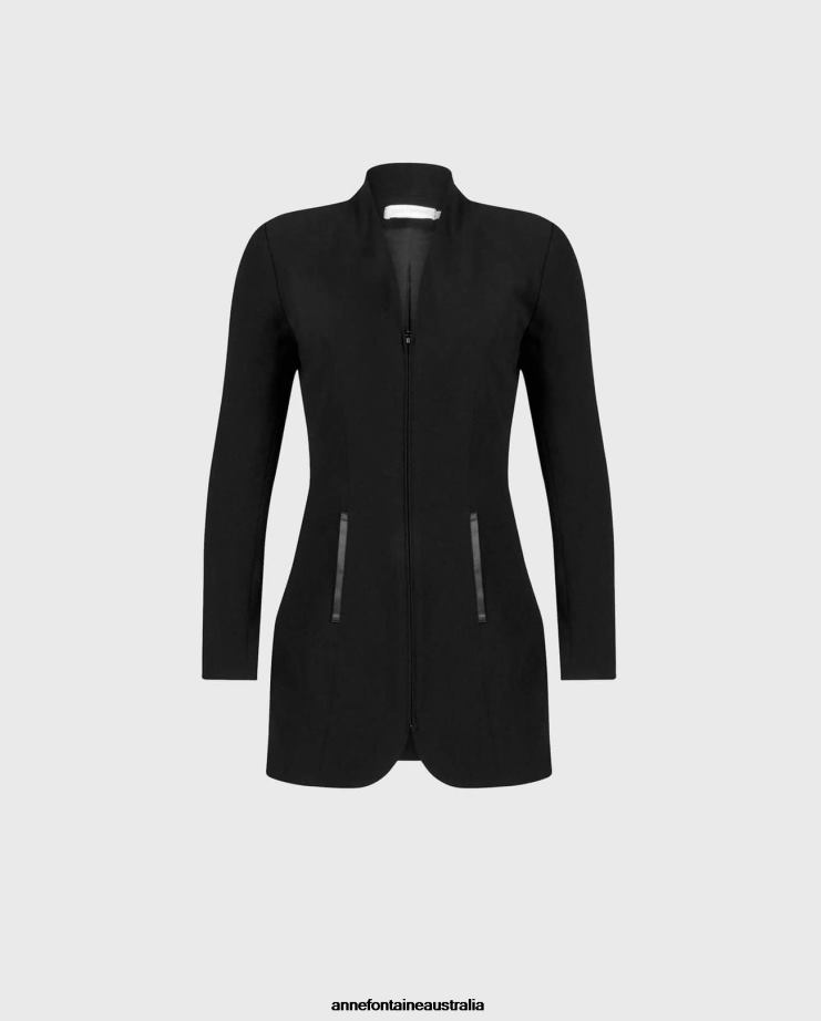 Anne Fontaine Clothing 2VZRJ460 Women Vazar Jacket V-Neck Jacket With Satin Welt Pockets Black
