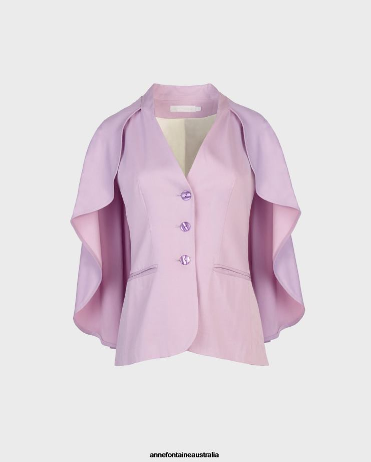 Anne Fontaine Clothing 2VZRJ461 Women Kyliane Jacket Purple Sleeveless Crepe Jacket With Cape Parme