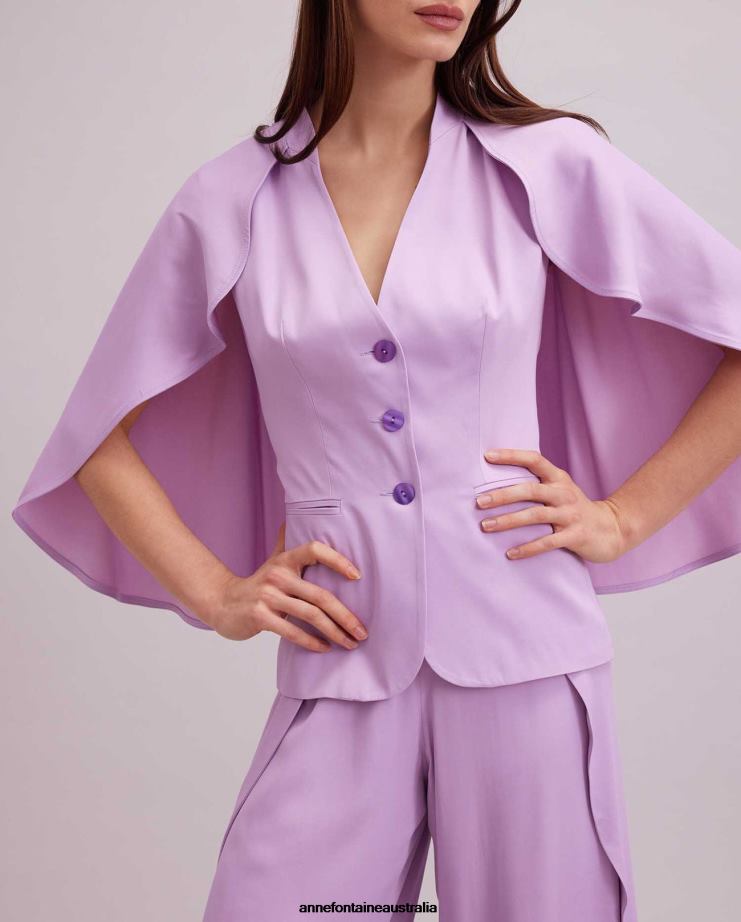 Anne Fontaine Clothing 2VZRJ461 Women Kyliane Jacket Purple Sleeveless Crepe Jacket With Cape Parme