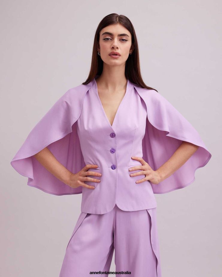 Anne Fontaine Clothing 2VZRJ461 Women Kyliane Jacket Purple Sleeveless Crepe Jacket With Cape Parme