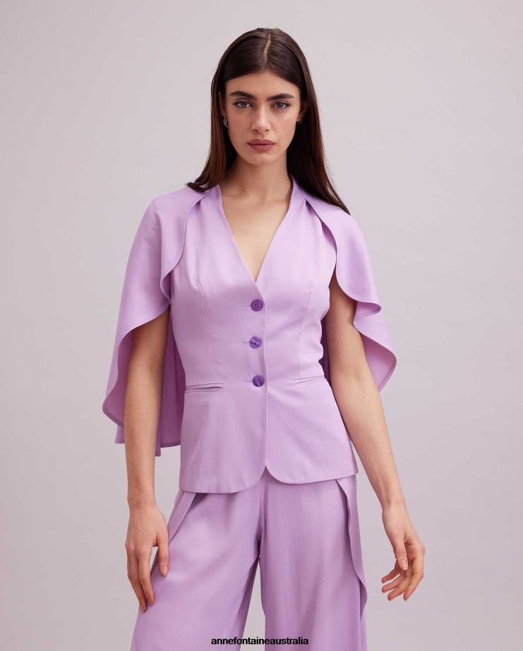 Anne Fontaine Clothing 2VZRJ461 Women Kyliane Jacket Purple Sleeveless Crepe Jacket With Cape Parme