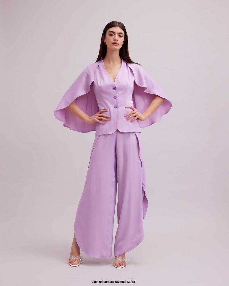 Anne Fontaine Clothing 2VZRJ461 Women Kyliane Jacket Purple Sleeveless Crepe Jacket With Cape Parme