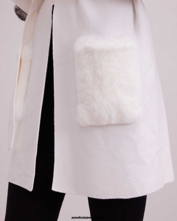 Anne Fontaine Clothing 2VZRJ464 Women Shada Cardigan Waffle Knit Cardigan With Blouson Sleeves and Floral Detailing White