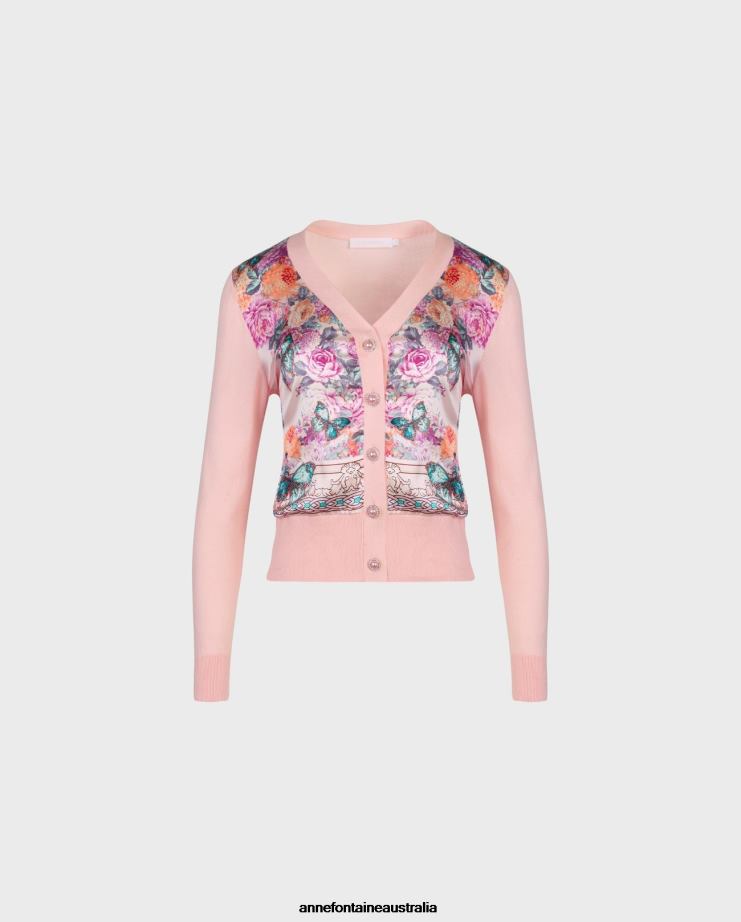 Anne Fontaine Clothing 2VZRJ467 Women Zilia Cardigan Long Sleeve Cardigan With Floral Butterfly Printed Design Pink