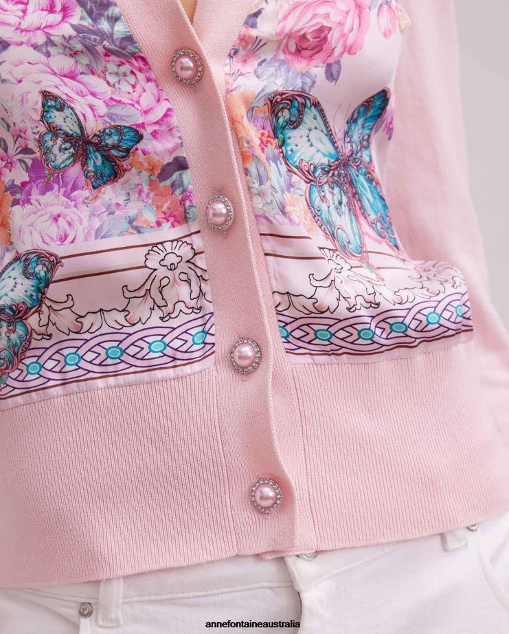Anne Fontaine Clothing 2VZRJ467 Women Zilia Cardigan Long Sleeve Cardigan With Floral Butterfly Printed Design Pink
