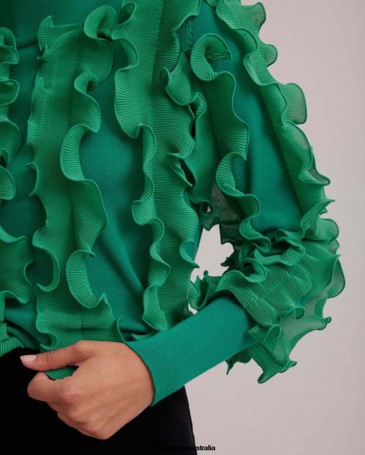 Anne Fontaine Clothing 2VZRJ477 Women Sidaline Sweater Pleated Ruffle Sweater With Mock Neck Mint