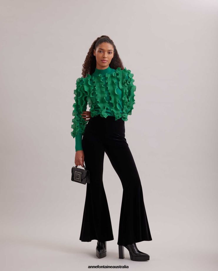Anne Fontaine Clothing 2VZRJ477 Women Sidaline Sweater Pleated Ruffle Sweater With Mock Neck Mint