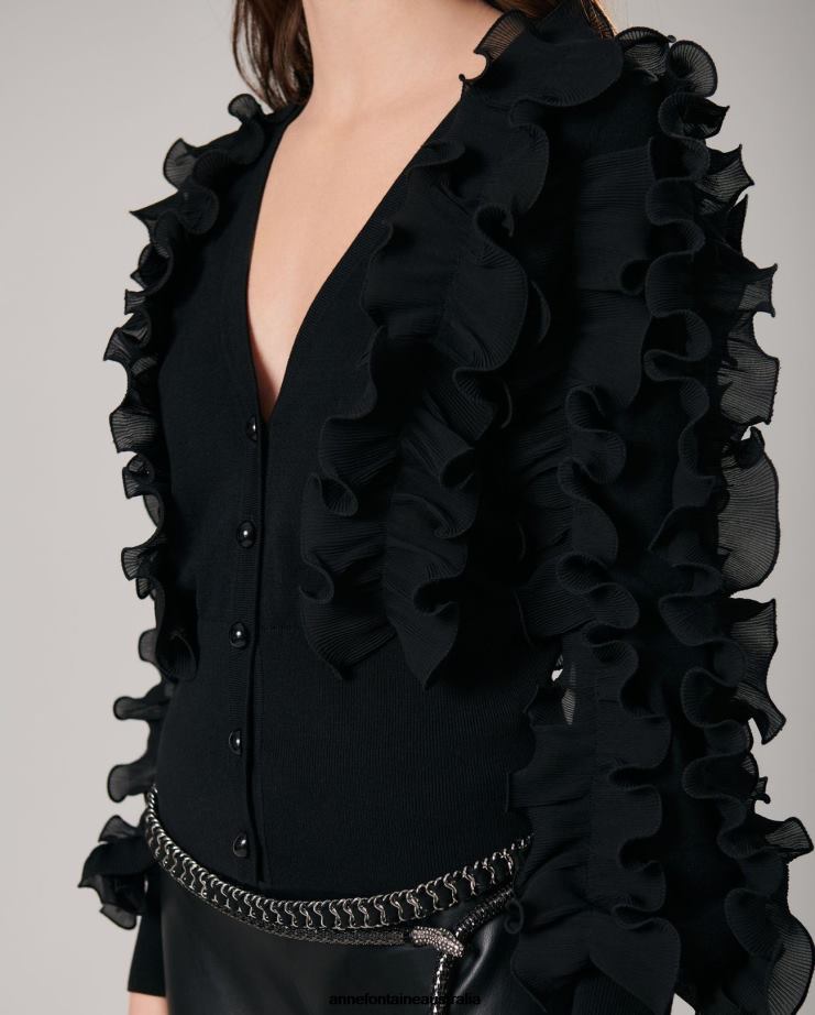 Anne Fontaine Clothing 2VZRJ482 Women Ciline Cardigan long sleeve ruffle cardigan Black
