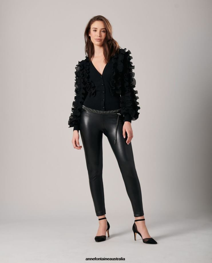 Anne Fontaine Clothing 2VZRJ482 Women Ciline Cardigan long sleeve ruffle cardigan Black