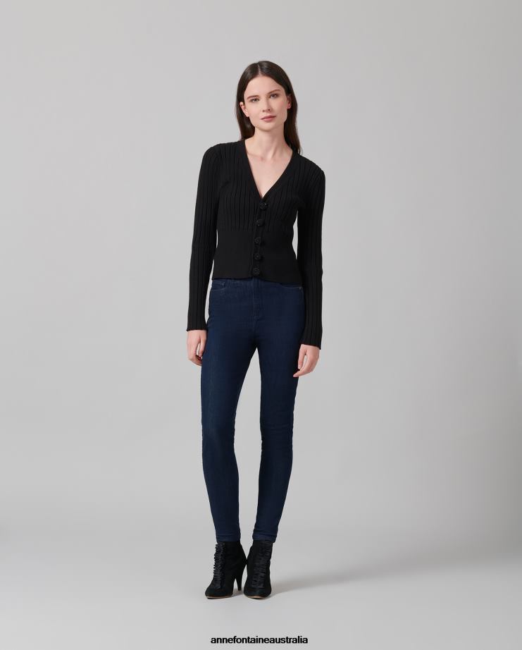 Anne Fontaine Clothing 2VZRJ483 Women Solfege Cardigan Long Sleeve V-Neck Cardigan Black