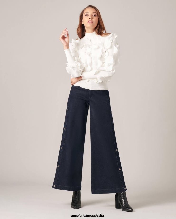 Anne Fontaine Clothing 2VZRJ487 Women Sidaline Sweater knit pleated ruffle sweater with mock neck White