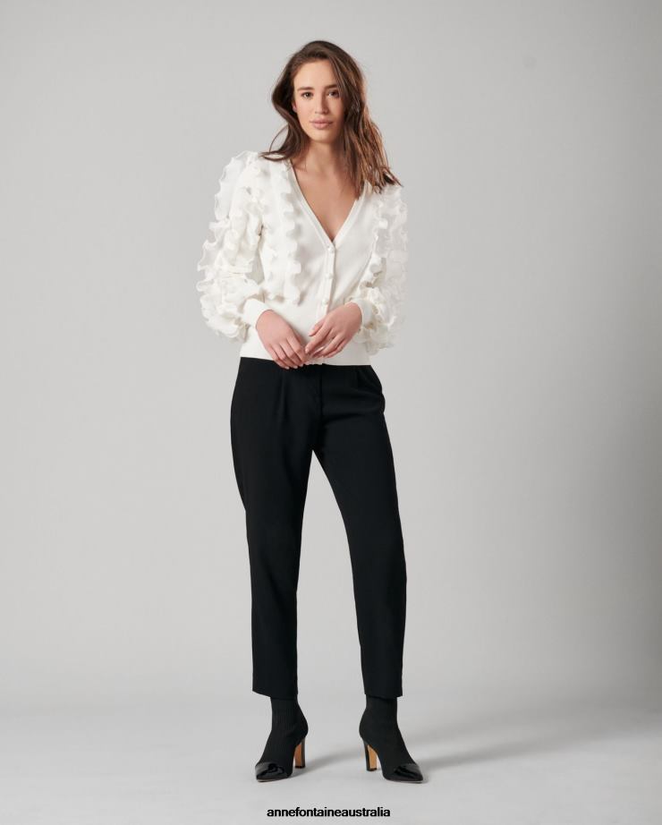 Anne Fontaine Clothing 2VZRJ488 Women Ciline Cardigan Long Sleeve ruffle covered cardigan White