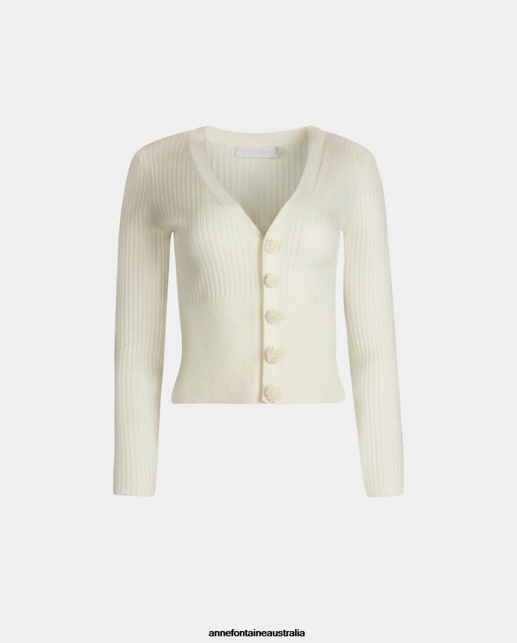Anne Fontaine Clothing 2VZRJ489 Women Solfege Cardigan Long Sleeve V-Neck Cardigan White