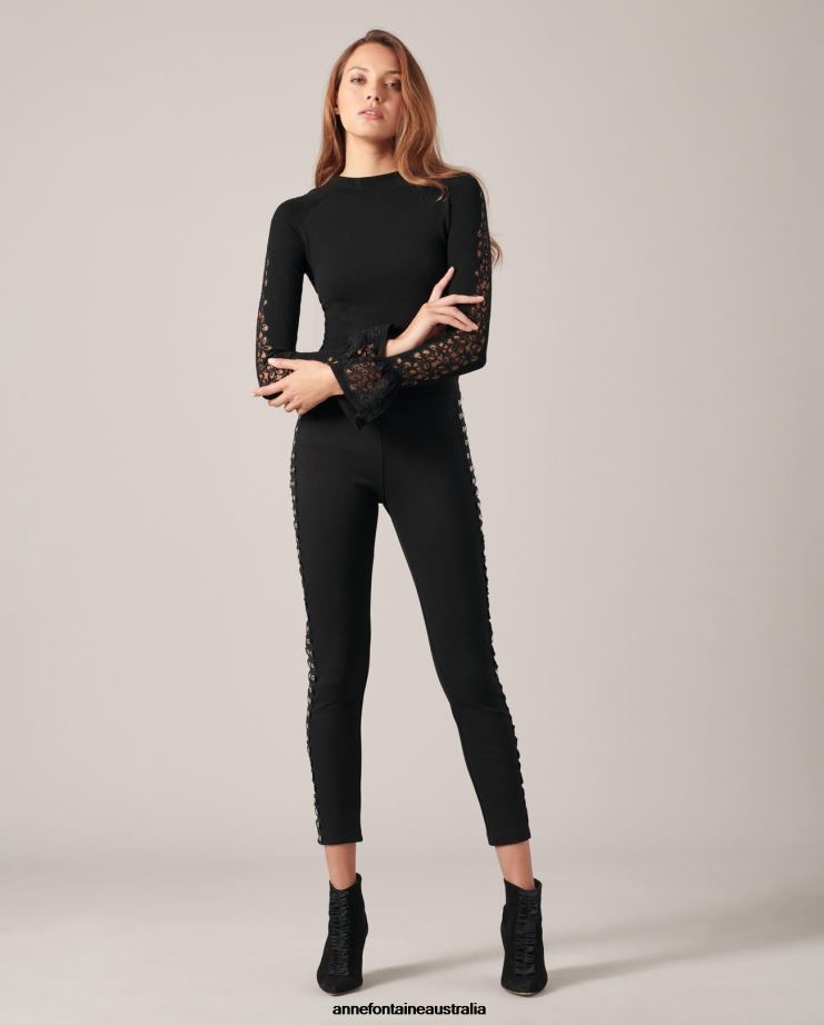 Anne Fontaine Clothing 2VZRJ490 Women Sophie Sweater Long Sleeve Knit Sweater With Ruffles Cuffs Black