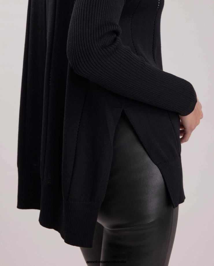 Anne Fontaine Clothing 2VZRJ497 Women Imanol Sweater Long Sleeve Oversized V-Neck Sweater Black
