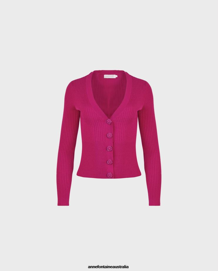 Anne Fontaine Clothing 2VZRJ502 Women Solfege Cardigan Long Sleeve Cropped V-Neck Cardigan Pink