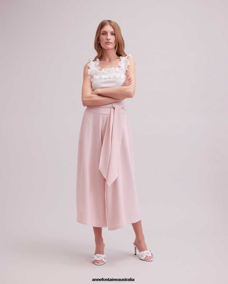 Anne Fontaine Clothing 2VZRJ314 Women Roseraie Pant Wide Leg Cropped Pant With Tie Belt Pink