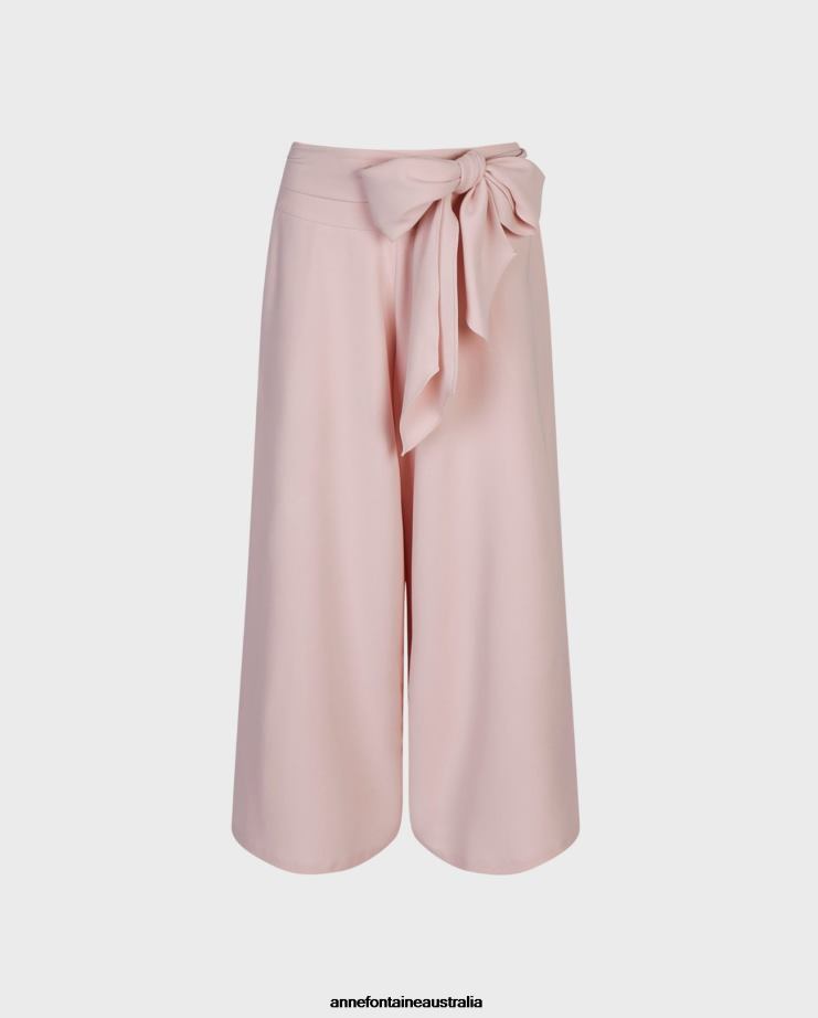 Anne Fontaine Clothing 2VZRJ314 Women Roseraie Pant Wide Leg Cropped Pant With Tie Belt Pink