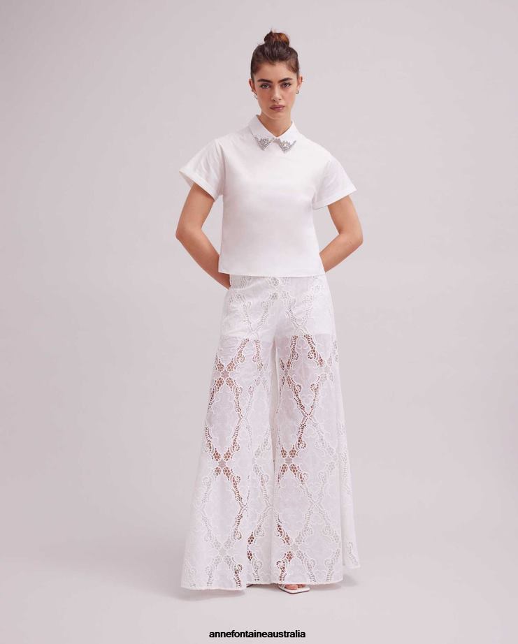 Anne Fontaine Clothing 2VZRJ319 Women Antibes Pant Wide Leg Eyelet Pant White