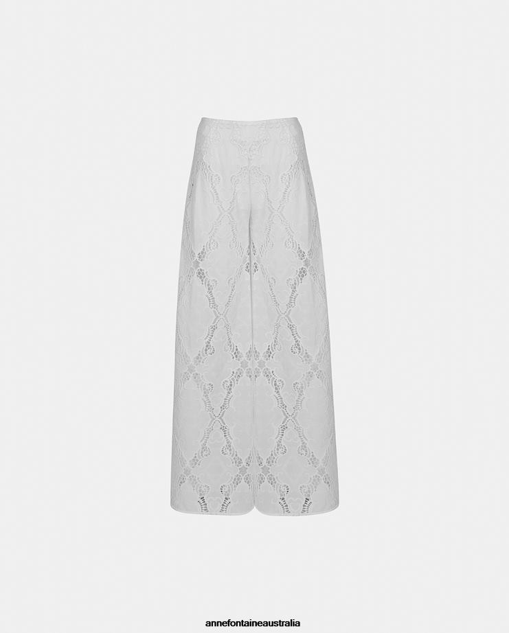 Anne Fontaine Clothing 2VZRJ319 Women Antibes Pant Wide Leg Eyelet Pant White
