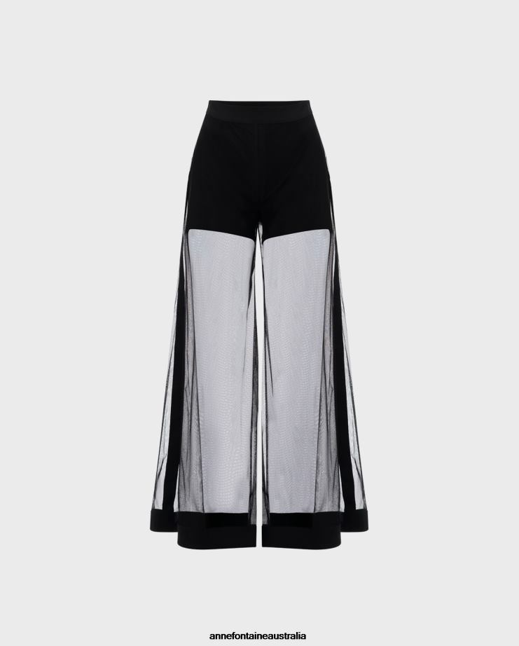 Anne Fontaine Clothing 2VZRJ320 Women Castille Pant Woven Embroidered Lace Pants With Poplin Details Black