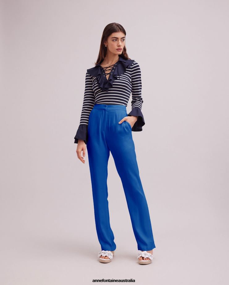 Anne Fontaine Clothing 2VZRJ322 Women Loria Pant High-Rise Wide-Leg Pants Blue