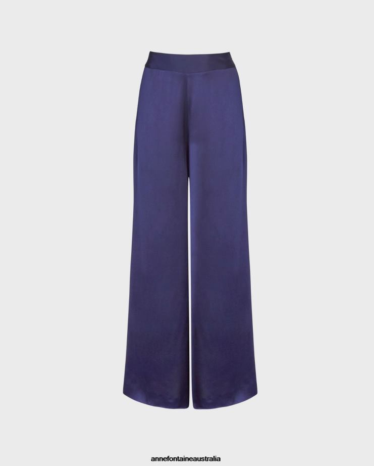Anne Fontaine Clothing 2VZRJ323 Women Aubepine Pant Wide Leg Satin Pant Blue