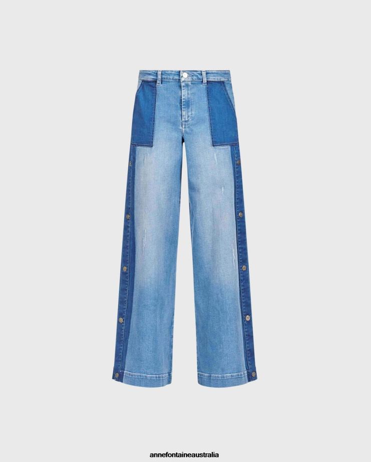 Anne Fontaine Clothing 2VZRJ326 Women Vesly Denim Jean Two Toned Wide Legged Denim With Snap Button Detail Blue