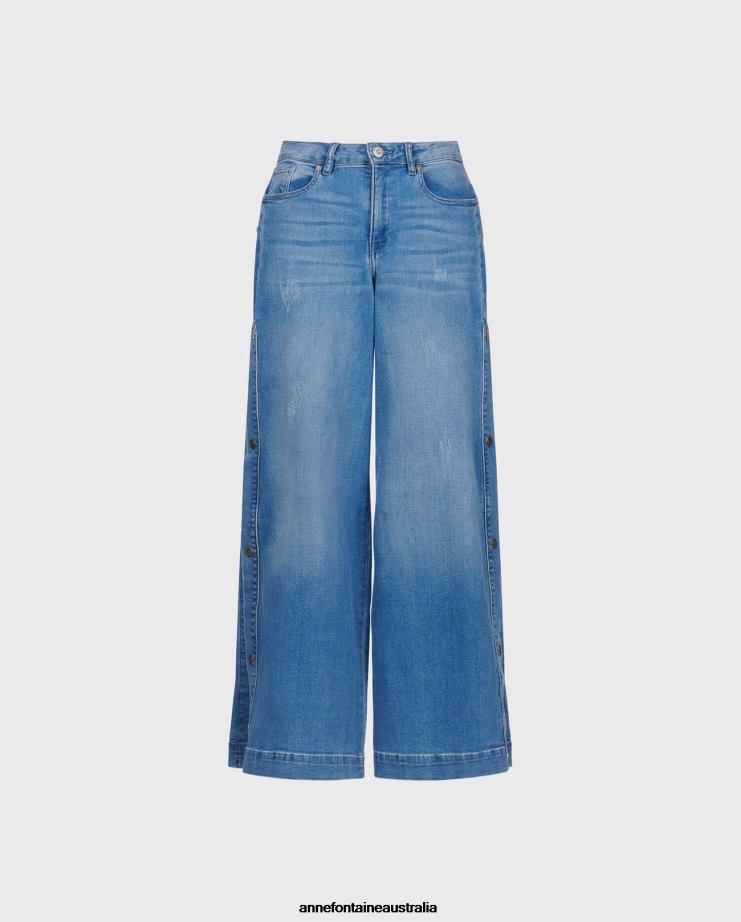 Anne Fontaine Clothing 2VZRJ327 Women Presley Denim Jean Wide Leg Denim Jeans With Metal Snaps Blue