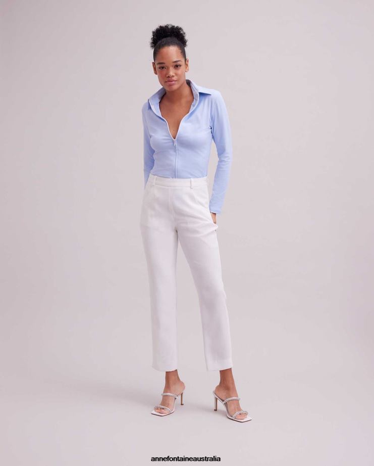 Anne Fontaine Clothing 2VZRJ331 Women Cerise Pant Lightweight, Ankle-Length Pant White