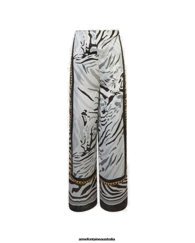 Anne Fontaine Clothing 2VZRJ336 Women Oc Pant and Silk Tie Waist Pants Black/White