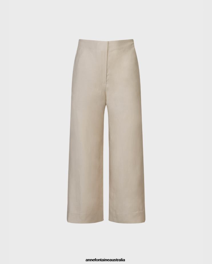 Anne Fontaine Clothing 2VZRJ344 Women Inaki Pant Wide Leg Cropped Linen Pants Brown