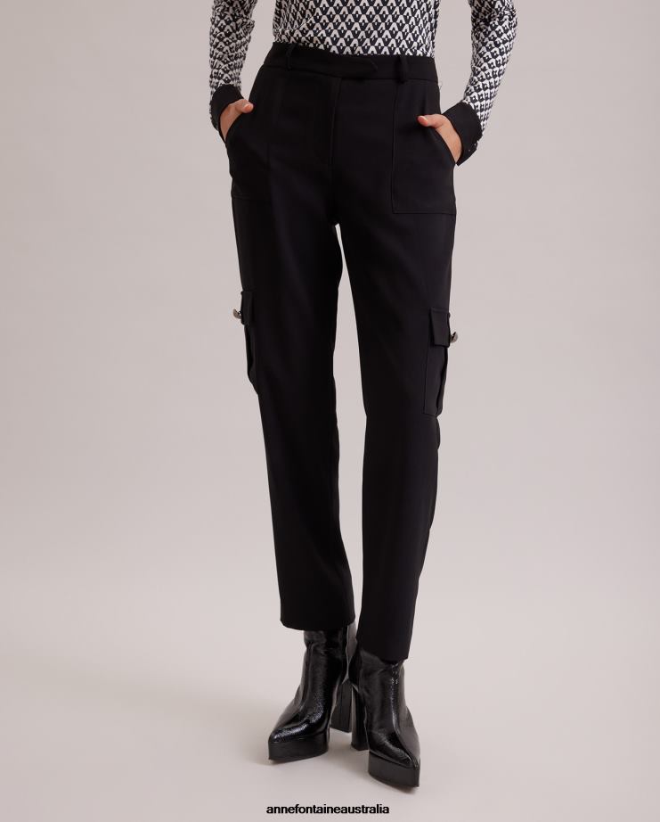 Anne Fontaine Clothing 2VZRJ359 Women Ballade Pant Crepe Pant With Large Side Pockets Black