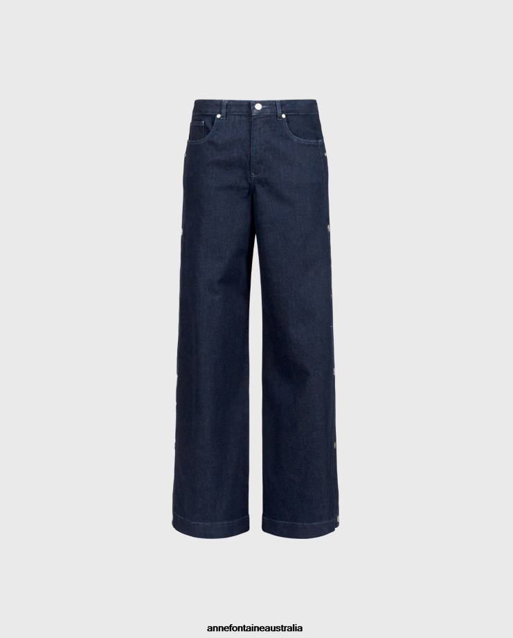 Anne Fontaine Clothing 2VZRJ361 Women Presley Denim Jean With Snaps Along the Side Dark Wash