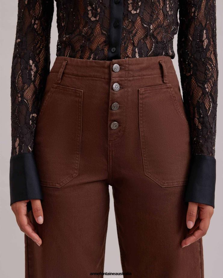 Anne Fontaine Clothing 2VZRJ362 Women Intrigue Pant Straight Leg Cropped Pant Brown