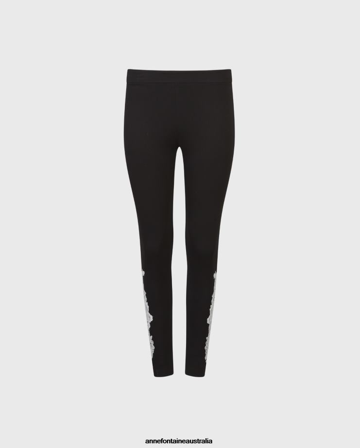 Anne Fontaine Clothing 2VZRJ363 Women Lucile Legging Knit Legging With Lace Applique Black/White