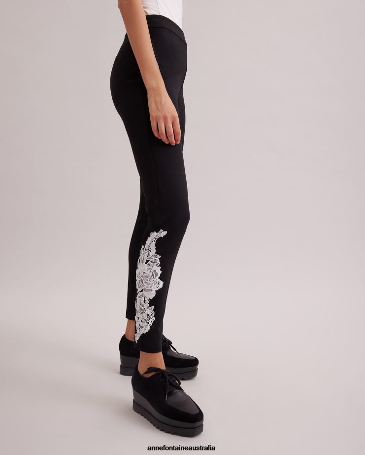 Anne Fontaine Clothing 2VZRJ363 Women Lucile Legging Knit Legging With Lace Applique Black/White
