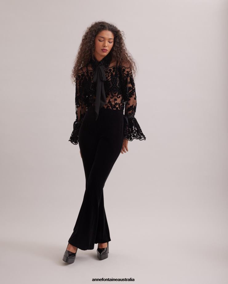 Anne Fontaine Clothing 2VZRJ365 Women Vic Pant High Waisted Stretch Flared Pants Black