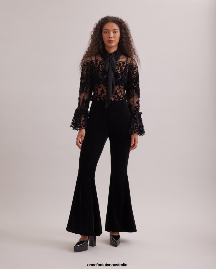 Anne Fontaine Clothing 2VZRJ365 Women Vic Pant High Waisted Stretch Flared Pants Black