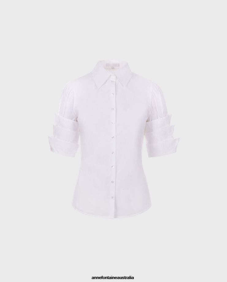 Anne Fontaine Clothing 2VZRJ123 Women Enza Shirt Poplin Shirt with Three Cuffs Accent White