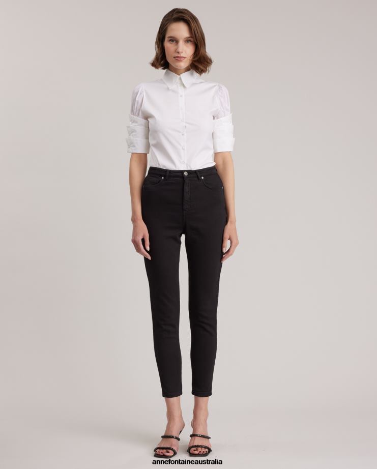 Anne Fontaine Clothing 2VZRJ123 Women Enza Shirt Poplin Shirt with Three Cuffs Accent White