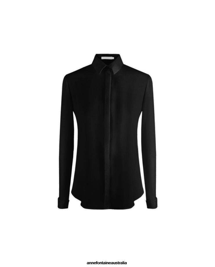 Anne Fontaine Clothing 2VZRJ124 Women Sagane Shirt Long Sleeve Crepe Shirt With French Cuffs Black