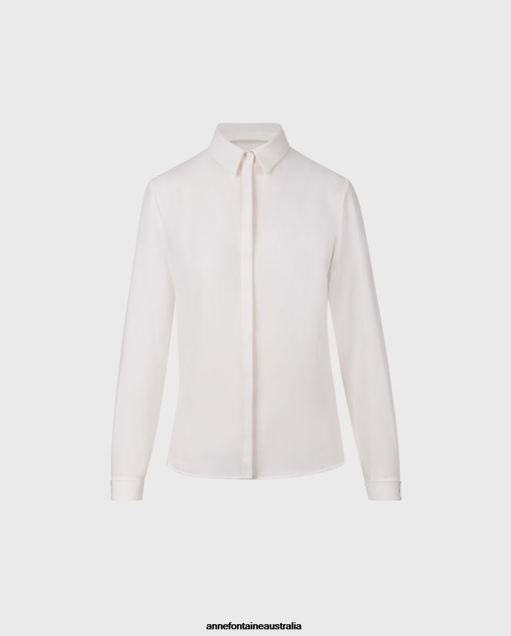 Anne Fontaine Clothing 2VZRJ127 Women Sagane Shirt Long Sleeve Crepe Shirt With French Cuffs White