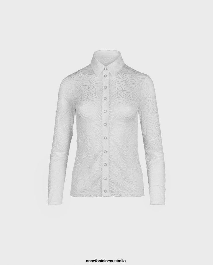 Anne Fontaine Clothing 2VZRJ128 Women Atelier Shirt Long Sleeve Lace Button Down Shirt White