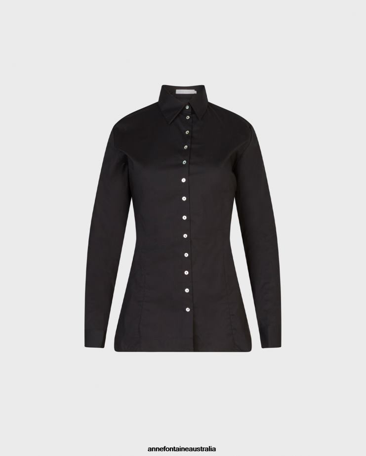 Anne Fontaine Clothing 2VZRJ132 Women Larryton Shirt Long Sleeve Poplin Shirt Black