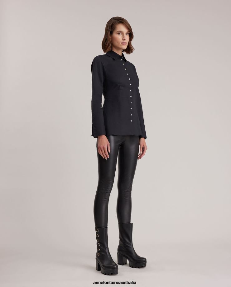 Anne Fontaine Clothing 2VZRJ132 Women Larryton Shirt Long Sleeve Poplin Shirt Black
